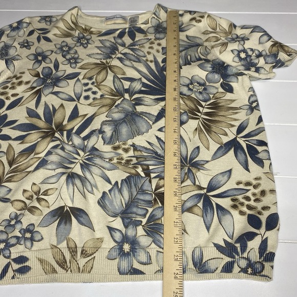 Vintage ALFRED DUNNER Cream Blue Beige Floral Beaded Knit Top Short Sleeve SZ 1X - Picture 10 of 14